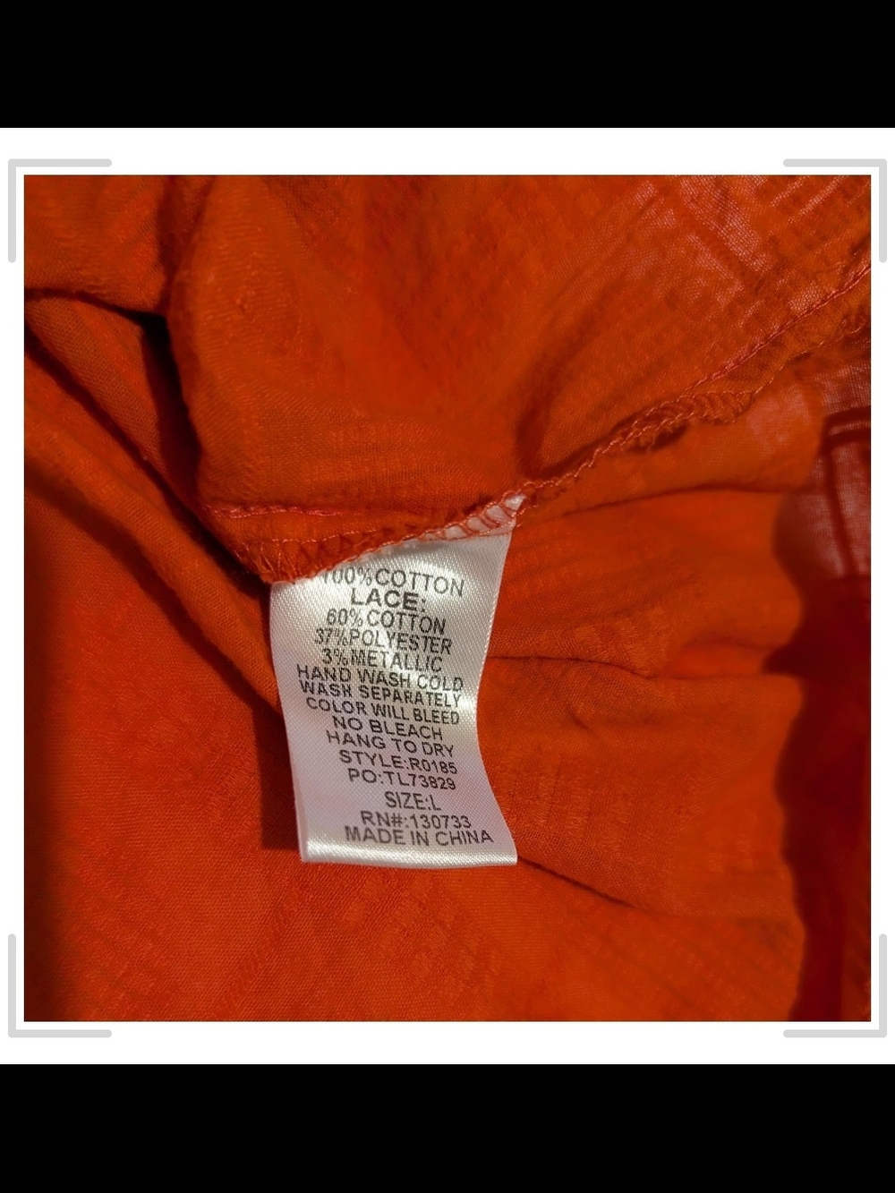 Umgee Vibrant Orange Cotton Blend Top with Lace Detail - Picture 6 of 8
